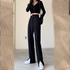 Front Slit Asymmetrical Waist Dress Pants
